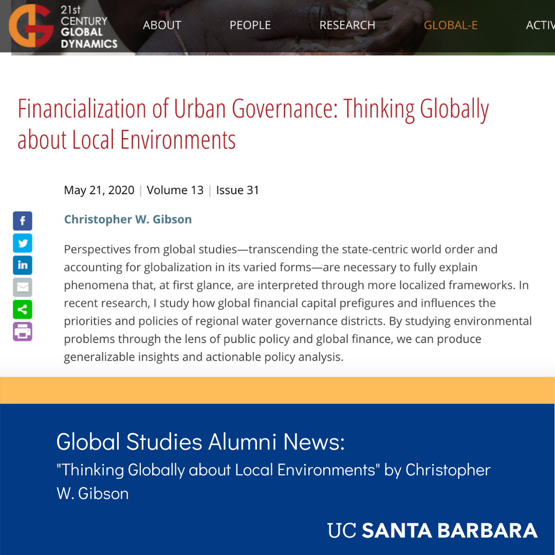 Alumni News: "Thinking Globally about Local Environments" by Christopher W. Gibson article image