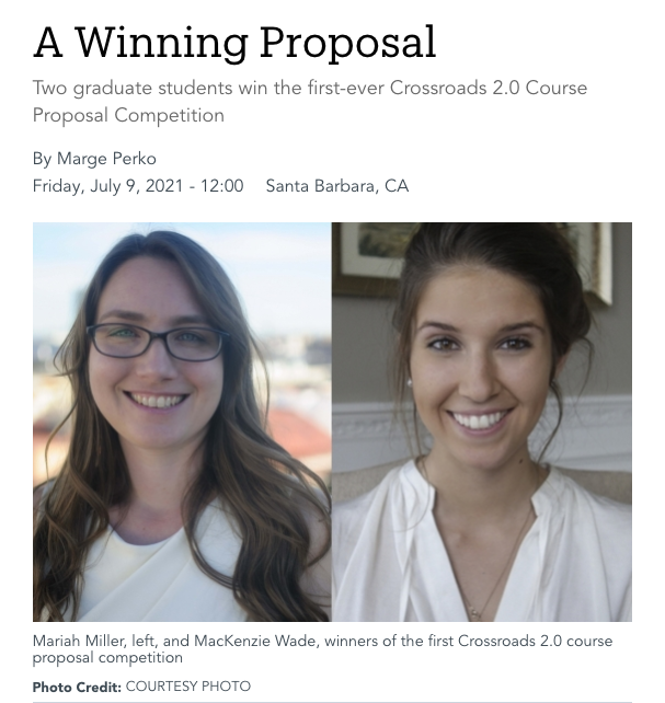 Two graduate students win the first-ever Crossroads 2.0 Course Proposal Competition article image