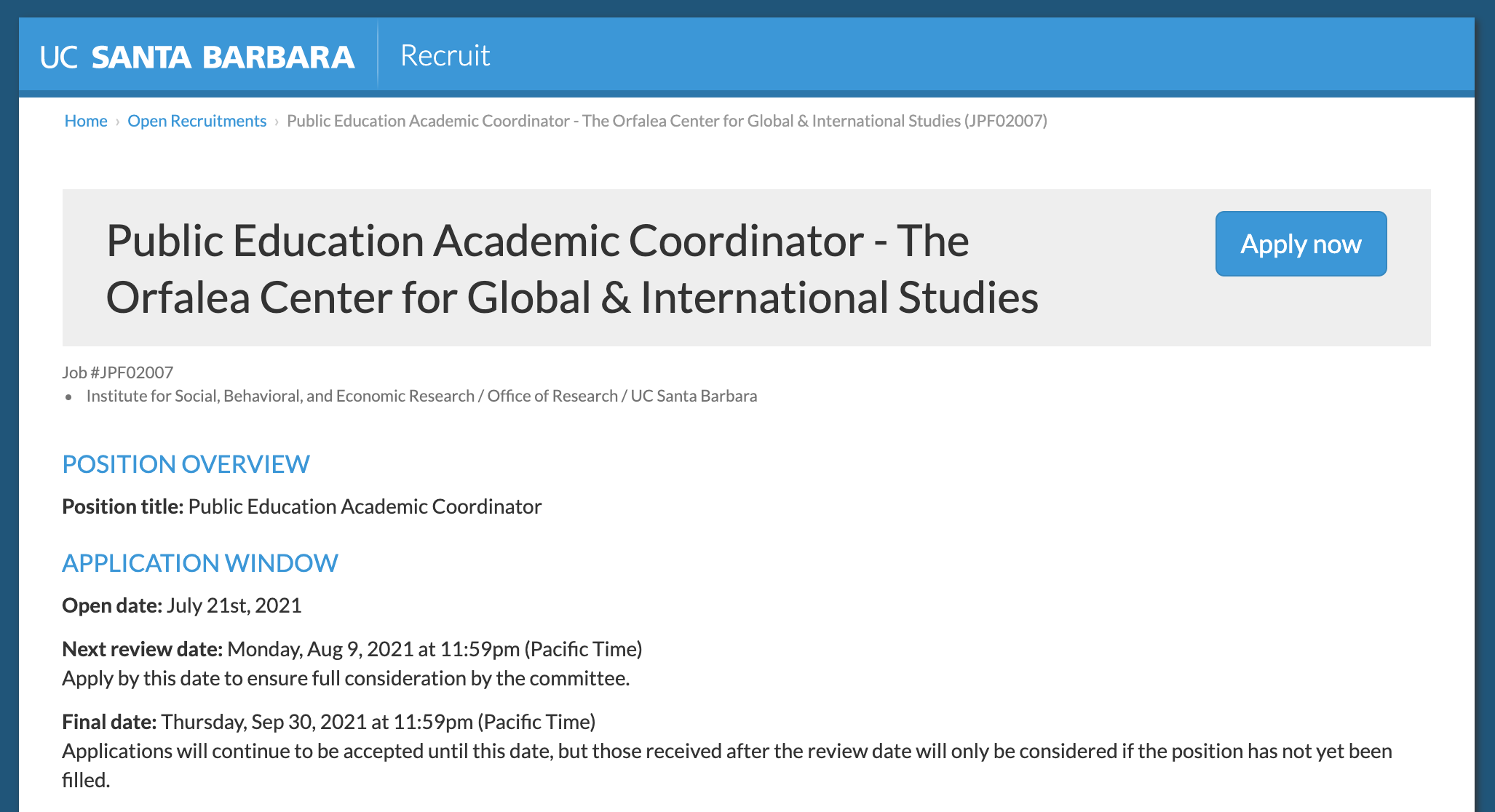 JOB OPPORTUNITY: Public Education Academic Coordinator - The Orfalea Center for Global & International Studies article image