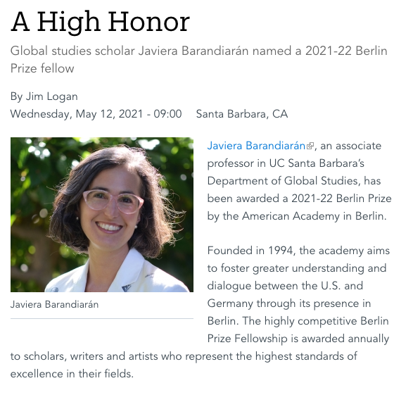 Congrats to Professor Barandiarán on the 2021-22 Berlin Prize article image