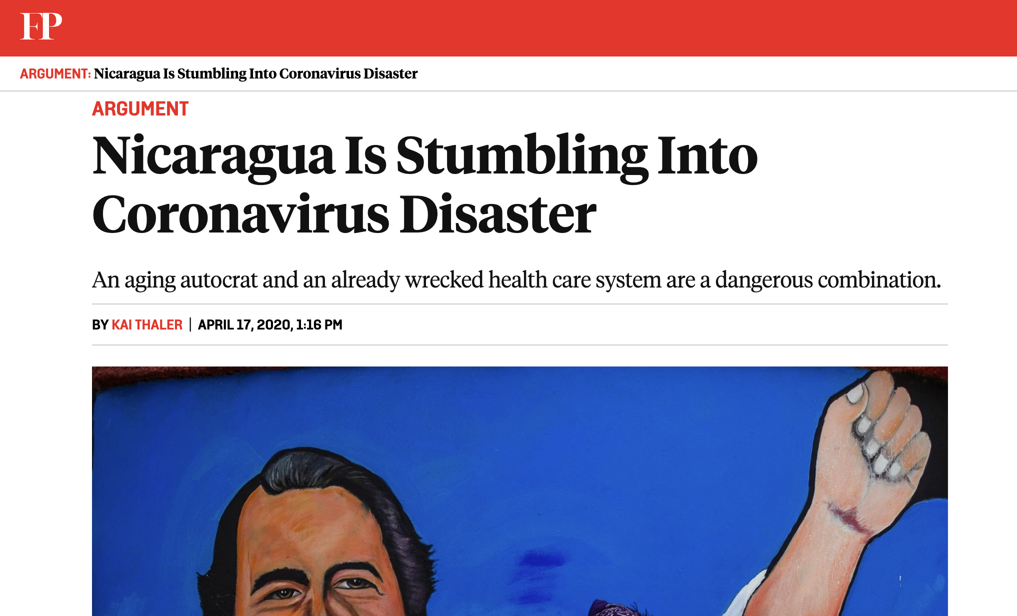"Nicaragua Is Stumbling Into Coronavirus Disaster" by Professor Kai Thaler article image